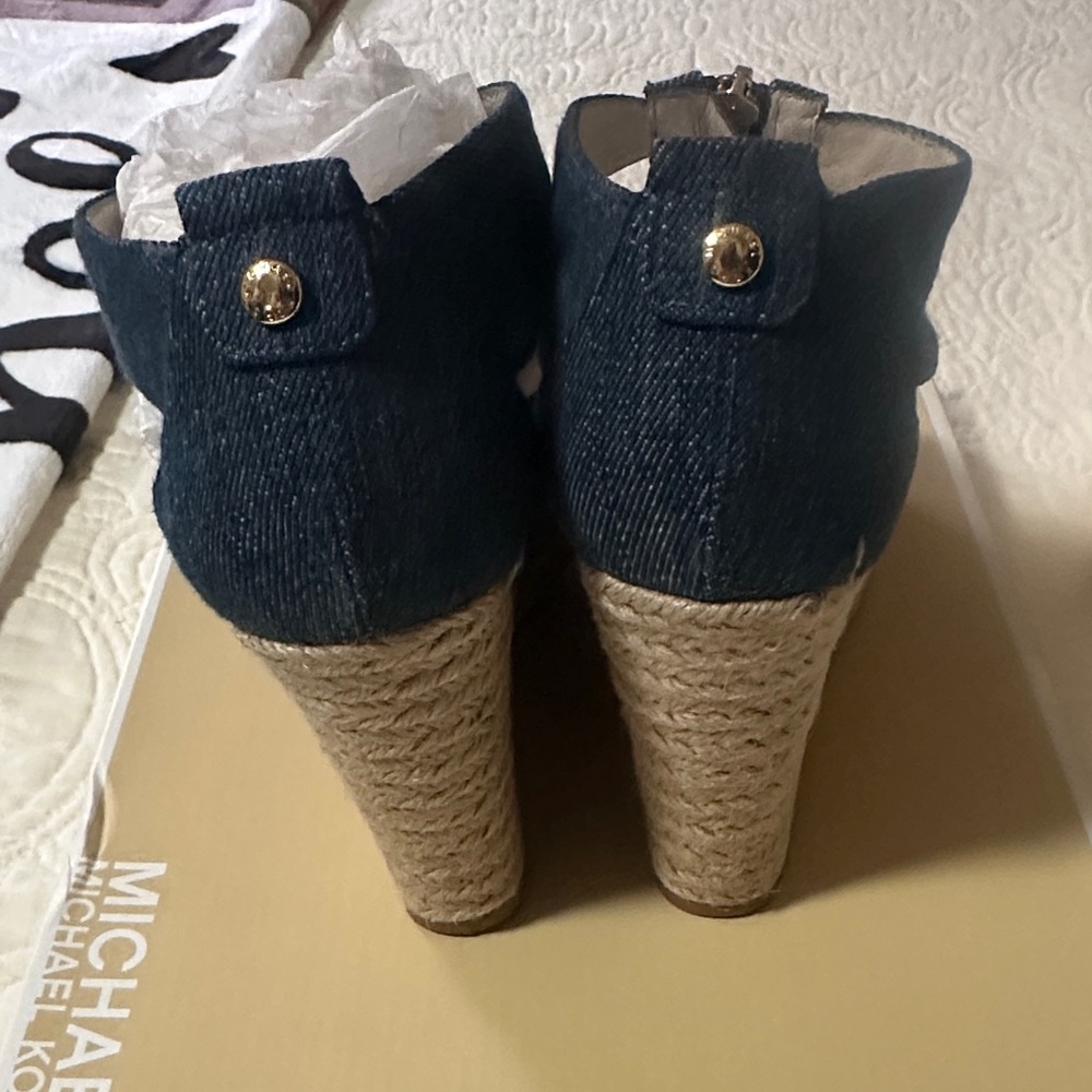 Michael Kors Blue Jean Wedge Sandals - Picture 6 of 16